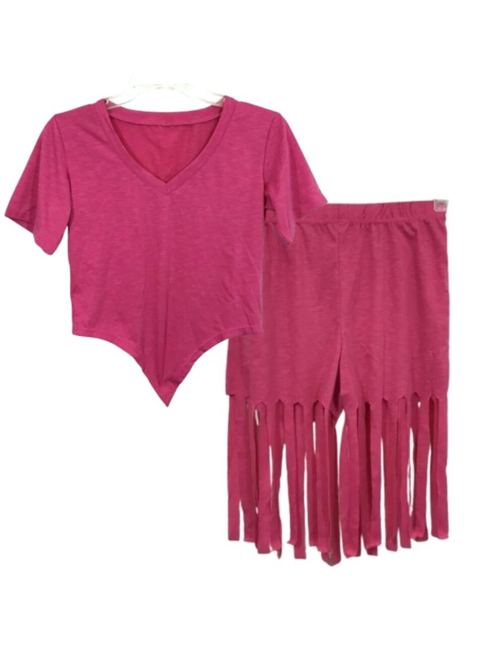 Fringe Shorts Cropped Top Pink 2 Piece Set Casual Summer Sz S